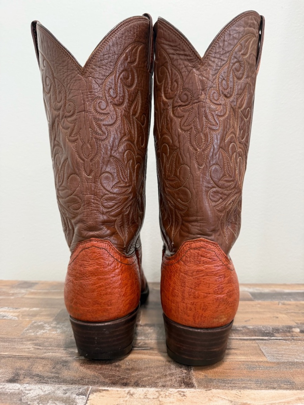 VNTG JUSTIN 9117 Mens Cowboy Boots 11.5D Brown Textured Leather USA Western Cap - Picture 4 of 15